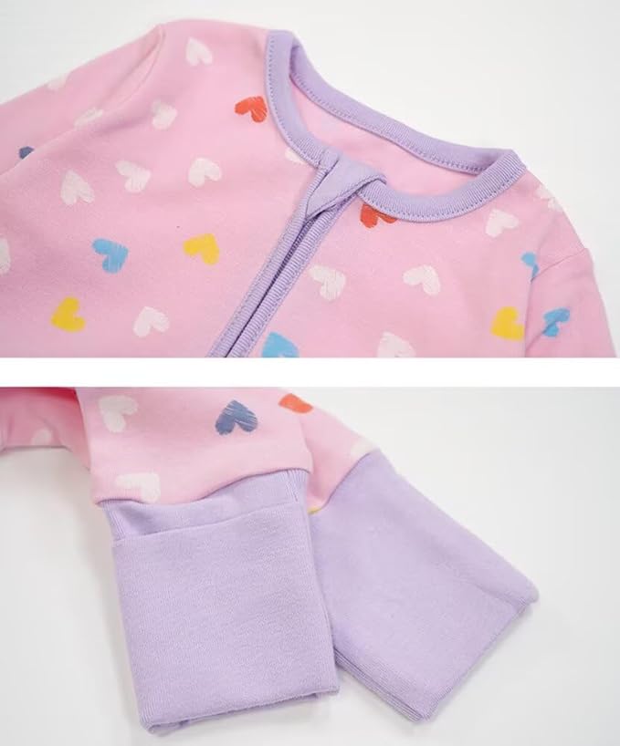 Teach Leanbh Unisex Baby 2 Pack Cotton Pajamas with Mittens and Feet Cuffs 2 Way Zipper Long Sleeve Romper Sleep and Play