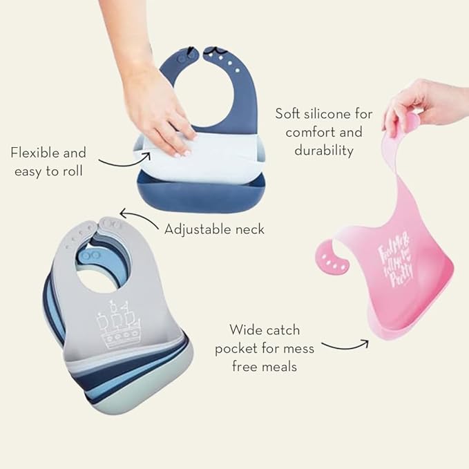 Bella Tunno Wonder Bib 2pk - Adjustable Silicone Baby Bibs for Girls & Boys, Durable and Waterproof BPA Free Silicone, Run The World & Hello Gorgeous