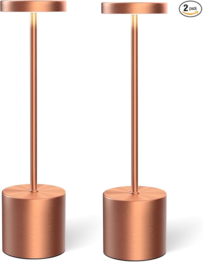 Cordless Table Lamps Rechargeable Set of 2, Portable LED Desk Lamp, 5000mAh Battery Powered Wireless Table Light - 3 Color Dimmable Lighting for Restaurant Dining Patio Outdoor Bedroom(Rose Gold)