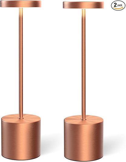 Cordless Table Lamps Rechargeable Set of 2, Portable LED Desk Lamp, 5000mAh Battery Powered Wireless Table Light - 3 Color Dimmable Lighting for Restaurant Dining Patio Outdoor Bedroom(Rose Gold)