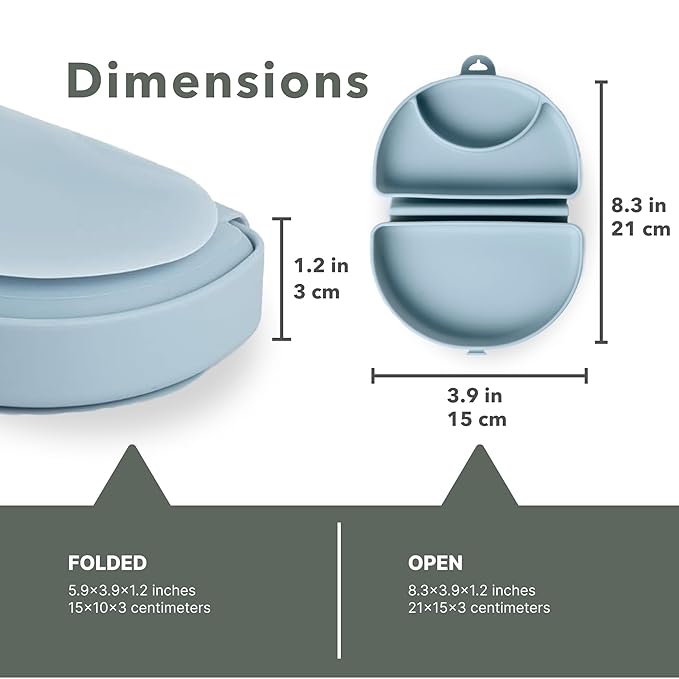 Miniware Baby Travel Plate with Suction - Foldable Silicone Baby Travel Essential to Promote Self-Feeding - Dishwasher Safe, BPA Free, Silicone Baby Plate For On The Go - Aquamarine Silifold