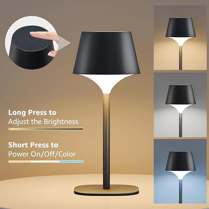 FUYO 2 Pack Cordless Table Lamp, Portable LED Desk Lamp, 3 Color Stepless Dimmable Rechargeable LED Table Lamp for Restaurant/Bedroom/Bars/Outdoor Party/Camping/Coffee Shop