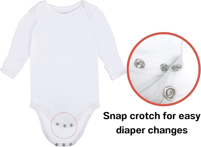 GUISBY Unisex Baby Rayon of Bamboo Snap Bodysuits, Long Sleeve with Mittens Cuffs Bodysuit