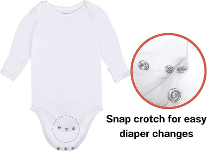 GUISBY Unisex Baby Rayon of Bamboo Snap Bodysuits, Long Sleeve with Mittens Cuffs Bodysuit