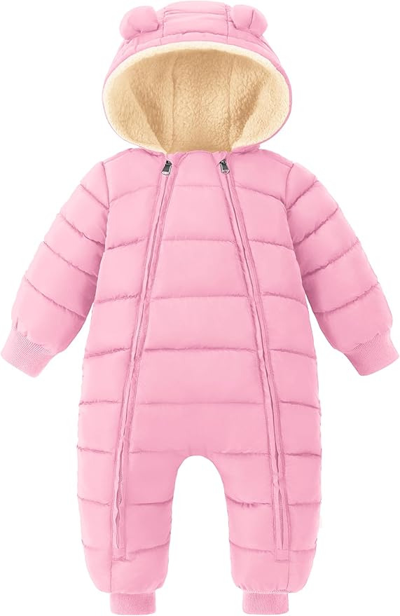 XMWEALTHY Baby Snowsuit Toddler Girl Clothes Cute Hooded Double Zipper Boys Winter Coat Unisex Romper for Infant