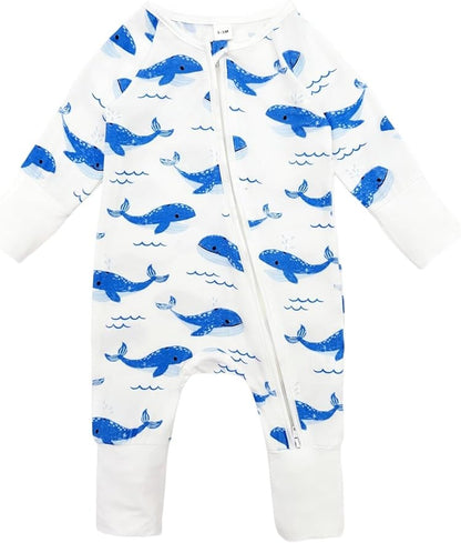 Bow Dream Bamboo Rayon Baby Boy Romper Footed Long Sleeve Footies Newborn Girl Clothes Footless with Zipper and Mitten Cuffs