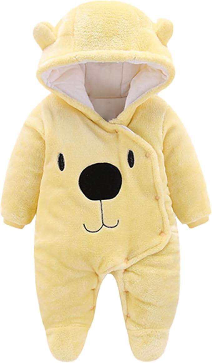 Fairy Baby Newborn Baby Snowsuit Bear Onesie Footie Romper Winter Thick Fleece Jumpsuit Infant Coat for Girls Boys 0-12M