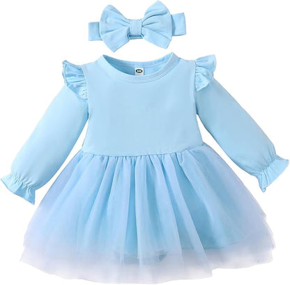 Magic Park 0-18M Infant Bodysuit Tutu Dress Baby Girl Romper Dress Toddler Solid Color Tulle Skirt Baptism Holidays Outfits