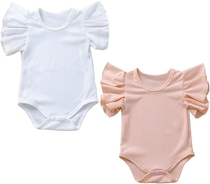 Newborn Infant Baby Girl Solid Ruffle Romper Bodysuit Jumpsuit Casual Clothes One Piece Outfit