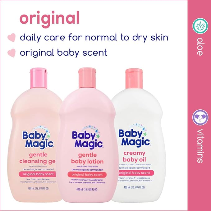 Baby Magic Gentle Baby Lotion 9oz Vitamins & Aloe Free of Parabens, Phthalates, Sulfates and Dyes, Camellia Oil & Marshmallow Root, 9oz (Pack of 3)