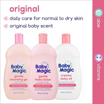Baby Magic Gentle Baby Lotion 9oz Vitamins & Aloe Free of Parabens, Phthalates, Sulfates and Dyes, Camellia Oil & Marshmallow Root, 9oz (Pack of 3)