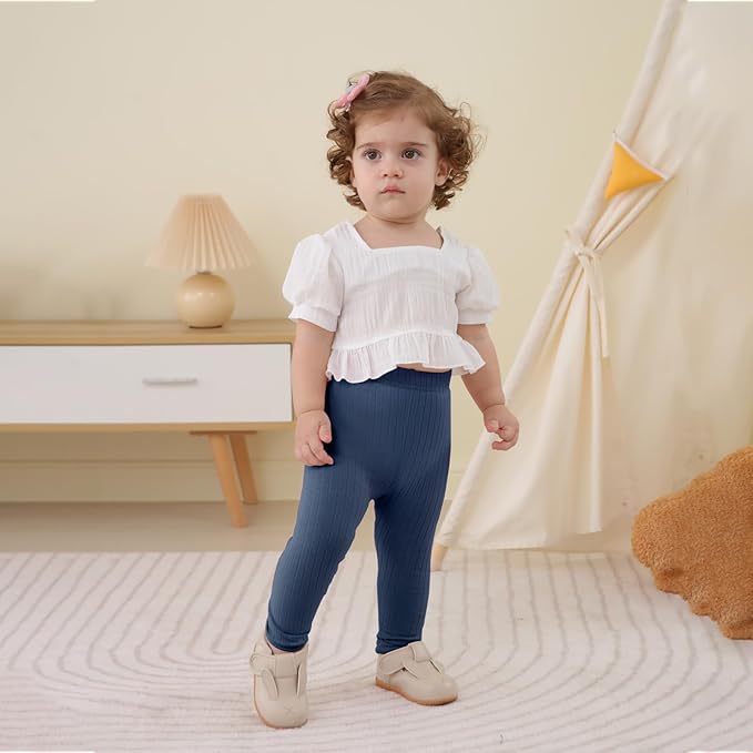 DREAM BUS 5 Pack Toddler Girl Pants Baby Girl Solid Ribbed Pants Toddler Girls Bottoms Leggings Newborn Cotton Jogger