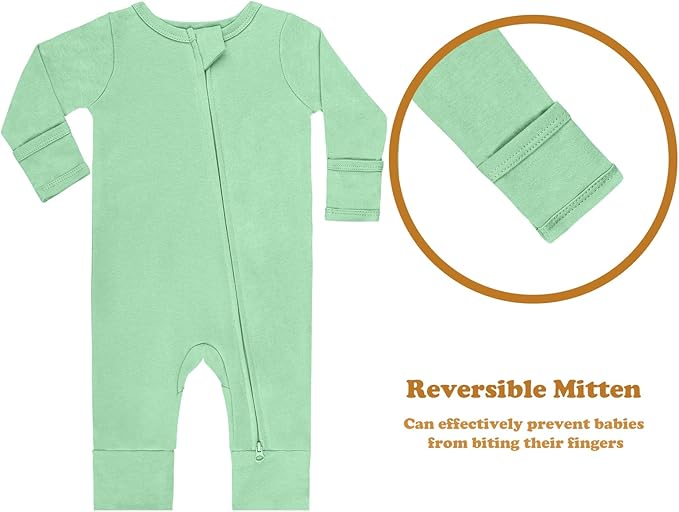 GUISBY Long Sleeve Cotton Pajamas Footless Baby Bodysuits with Zipper and Mittens 3-Pack for Boys Girls