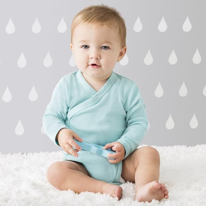 Babysoy Unisex Newborn, Infant, & Baby Long Sleeve Kimono Wrap Around Side-Snap Organic Bodysuit Onesies Onepiece