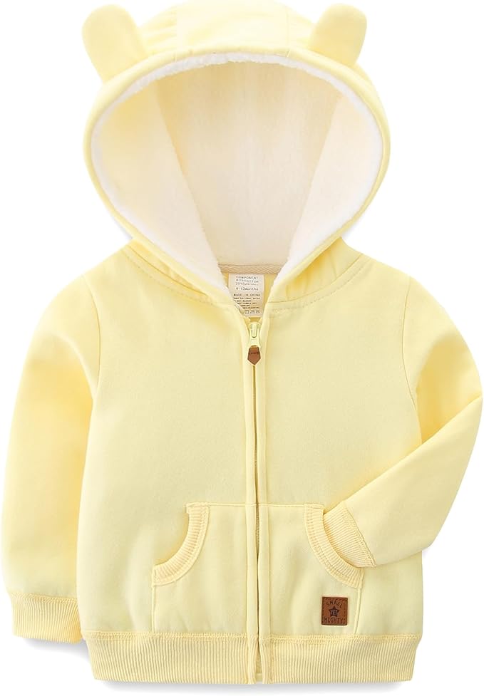 Baby Boy Girl Clothes Zip-Up Hoodies with Sherpa Lining Spring Fall Outerwear Coat