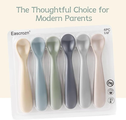 Silicone Baby Spoons Self Feeding 6+ Months, 6 Pack First Stage Baby Led Weaning Supplies, Soft Tip Feeding Spoon, BPA Free, Dishwasher and Boil Safe
