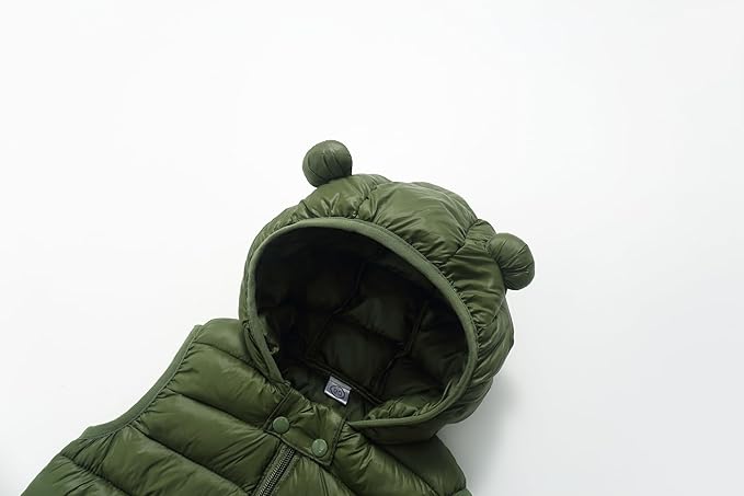 AIWUHE Baby Boys Girls Hooded Puffer Vest Winter Lightweight Sleeveless Bear ears Zipper Up Jacket