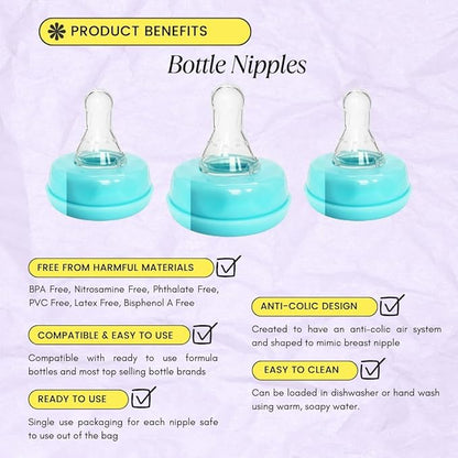 Blue Baby Bottle Nipples 20-Pack – Universal Fit, BPA-Free, Anti-Colic Design for Newborns, Infants, and Toddlers (20 Count, Pack of 1, Standard Flow)