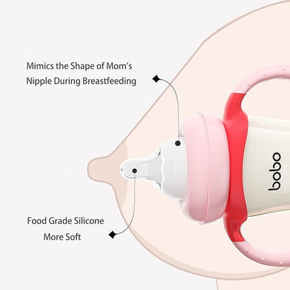 YOHKOH Natural PPSU Baby Bottle with Natural Response Nipple, Newborn Anti-Colic Baby Bottles with Handle, Wide Neck Mushroom Cap Baby Bottle (8.8oz (Pack of 4), Red)