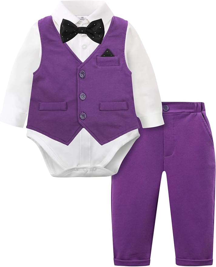 A&J DESIGN Baby Boy Suits Clothes Infant Toddler Formal Gentleman Outfits, Dress Shirt + Vest + Bow Tie + Pants Wedding Set