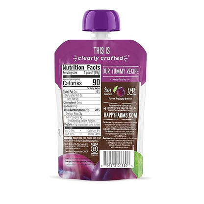 Happy Baby Digestive Support Blends, Stage 2 Baby Food with Prebiotic Fiber, Apple, Pumpkin & Prune 4oz (Pack of 16) + Happy Baby Organics Clearly Crafted Stage 1 Baby Food,Prunes, 3.5 Oz (Pack of 16)