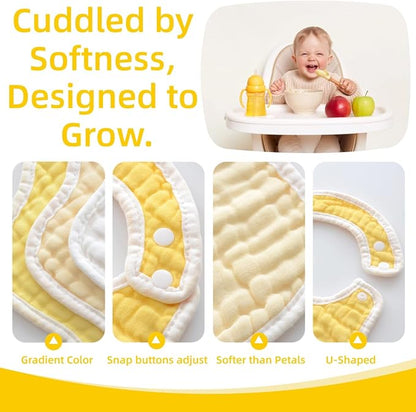 MUKIN Baby Muslin Bibs and Burp Cloths, 6 Pack, Soft Absorbent Cotton, Adjustable