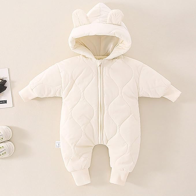 Infant Baby Padded Quilted Jumpsuit Cute Ears Hooded Puffer Jacket Coats Newborn Zip up Onesie Romper Winter Snowsuit