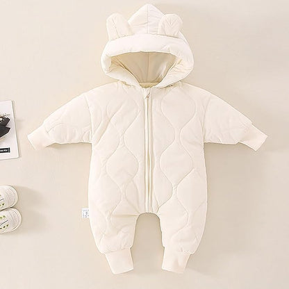 Infant Baby Padded Quilted Jumpsuit Cute Ears Hooded Puffer Jacket Coats Newborn Zip up Onesie Romper Winter Snowsuit