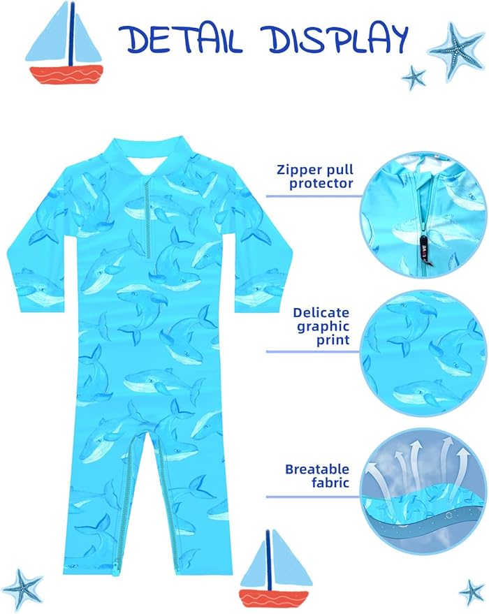 weVSwe Baby Toddler UPF 50+ Sun Protection Rash Guard Long Sleeve Swimsuit with Crotch Zipper