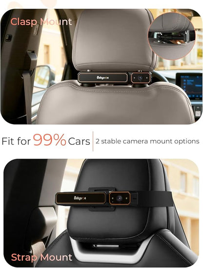 Babyvue BV6 Wireless Baby Car Camera Easy to Install, No Wiring Car Baby Monitor with HD1080P IR Night Vision, 5.2" Screen Car Seat Camera 3X Zoom for Kids