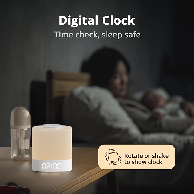 Lyridz LED Nursery Night Light with Clock, Portable Breastfeeding Table Lamp for Baby with Remote Control, Dimmable, 3 Color Temperature, 4000mAh Rechargeable Battery, White