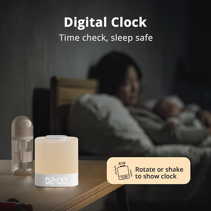 Lyridz LED Nursery Night Light with Clock, Portable Breastfeeding Table Lamp for Baby with Remote Control, Dimmable, 3 Color Temperature, 4000mAh Rechargeable Battery, White