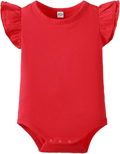 Magic Park 0-24M Infant Girl Romper Baby Girls Solid Color Bodysuit Toddler Ruffle Jumpsuit Shirts Casual Tops Baptism Shirt