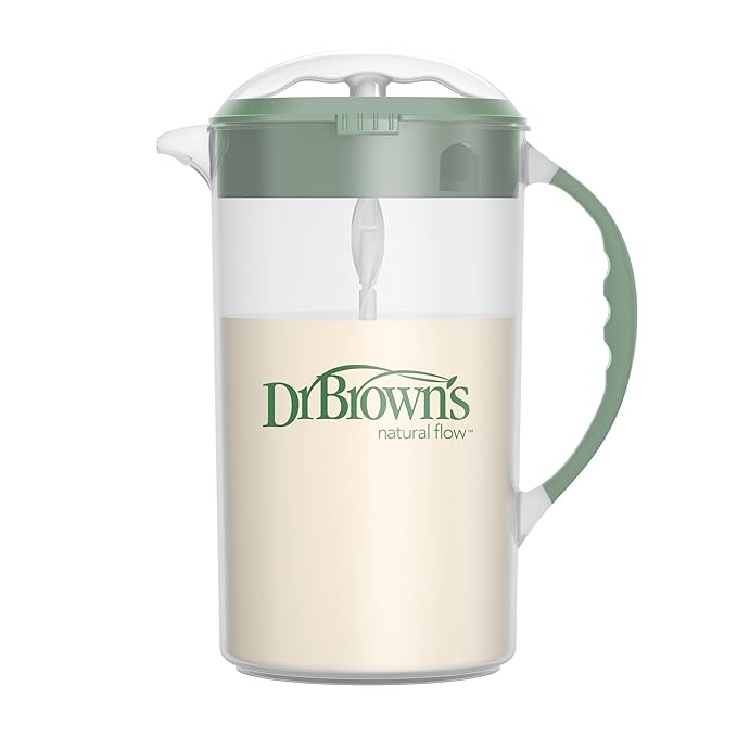 Dr. Brown's Baby Formula Mixing Pitcher with Adjustable Stopper,Locking Lid,& No Drip Spout,36oz,BPA Free,Olive,(Pack of 6)
