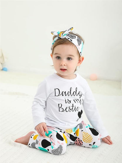 KuKitty 3Pcs Baby Girl Outfits Set Long Sleeve T-Shirt Tops Flowers Pants with Headband