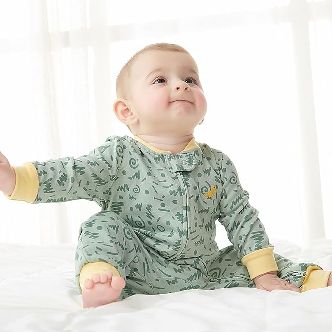 Teach Leanbh Baby 2-Pack 100% Cotton Romper Jumpsuits Two Way Zipper Long Sleeve Footless Sleep and Play