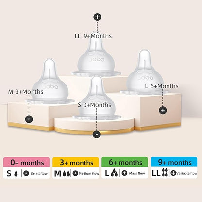 YOHKOH Natural Glass Baby Bottle with Level 2 Medium Flow Nipple, Newborn Anti-Colic Baby Bottles, Wide Neck Mushroom Baby Glass Bottle (8.8oz (Pack of 4), Green)