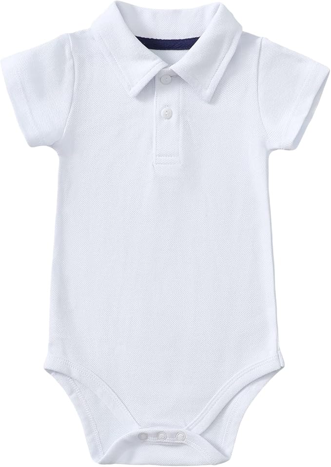 ROMPERINBOX Newborn Baby Boy Collared Onsies Polo Shirt Bodysuit Pique Solid Color Mesh Bubble Short Sleeve Romper Clothes