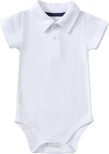 ROMPERINBOX Newborn Baby Boy Collared Onsies Polo Shirt Bodysuit Pique Solid Color Mesh Bubble Short Sleeve Romper Clothes