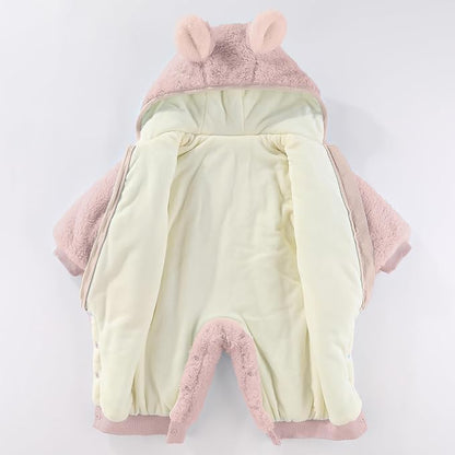 JiAmy Baby Fleece Snowsuit Newborn Hooded Winter Outfits Infant Boys Girls Hooded Zipper Jumpsuit Romper