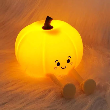Night Light for Kids, Rechargeable Dimmable Silicone LED Nightlight, Baby Nursery Night Lamp, Touch Squishy Lamp, Halloween Gifts for Girls, Boys, Toddler Room Decor, Pumpkin