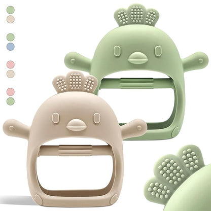2 Pack Baby Teething Toys for 0-6 & 6-12 Months, Food Grade Silicone Teething Mitten Anti-Drop Wrist Hand Teether, BPA Free, One-Piece, CPC Certified Baby Chew Toys for Sucking Needs