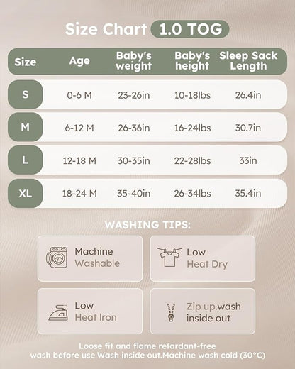 Yoofoss Rayon Made from Bamboo Baby Sleep Sack 12-18 Months 1.0 Tog Baby Wearable Blanket, Super Soft Infant Toddler Sleeping Sack 2-Way Zipper