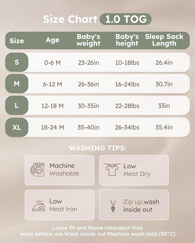 Yoofoss Rayon Made from Bamboo Baby Sleep Sack 18-24 Months 1.0 Tog Baby Wearable Blanket, Super Soft Infant Toddler Sleeping Sack 2-Way Zipper