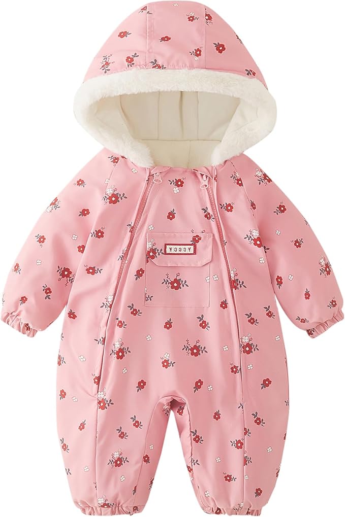 JiAmy Baby Snowsuit Newborn Printed Winter Clothes Outfit Infant Boys Grils Hooded Double Zippers Jumpsuit Onesie Coat