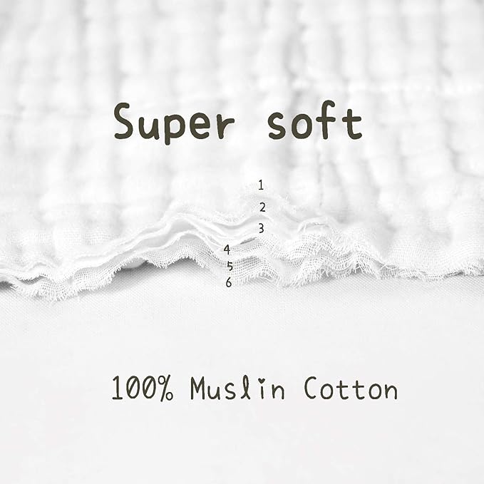 Viviland Baby Muslin Burp Cloths, 100% Cotton Super Absorbent Washcloths for Baby Girl and Boy, 10 x 20 inches 6-Layer Baby Bath Towels, Elephant & Whale Pattern 4 Pack