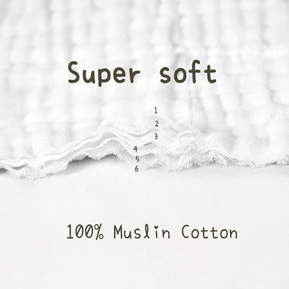 Viviland Baby Muslin Burp Cloths, 100% Cotton Super Absorbent Washcloths for Baby Girl and Boy, 10 x 20 inches 6-Layer Baby Bath Towels, Elephant & Whale Pattern 4 Pack