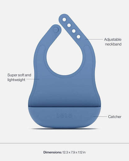 Lalo First Bites Silicone Baby Feeding Set - Baby Led Weaning Supplies - Non-Toxic Silicone - Includes 1 Bib, 2 Spoons, Training Cup, Suction Plate and Bowl - 6 Pieces - Blueberry