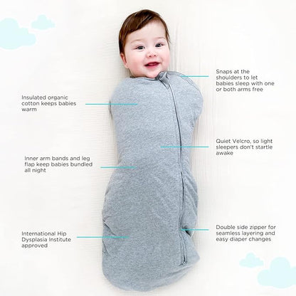 Happiest Baby Sleepea Comforter Swaddle - 100% Organic Cotton Baby Swaddle Blanket - Doctor Designed Promotes Healthy Hip Development (Rose, XL)