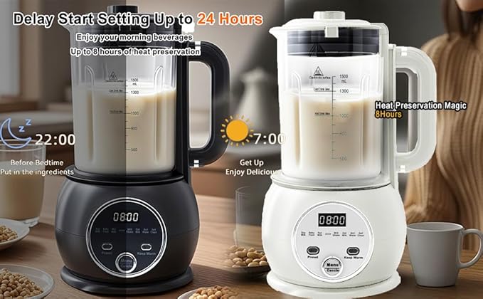 10 in 1 Nut Milk Maker Hot Blender,51oz Homemade Soy, Almond,Oat,Plant Based,Baby Food Maker 20 Blades,Automatic Soybean Machine with 24H Delay Start/Keep Warm8H/Boil Water&Auto Clean